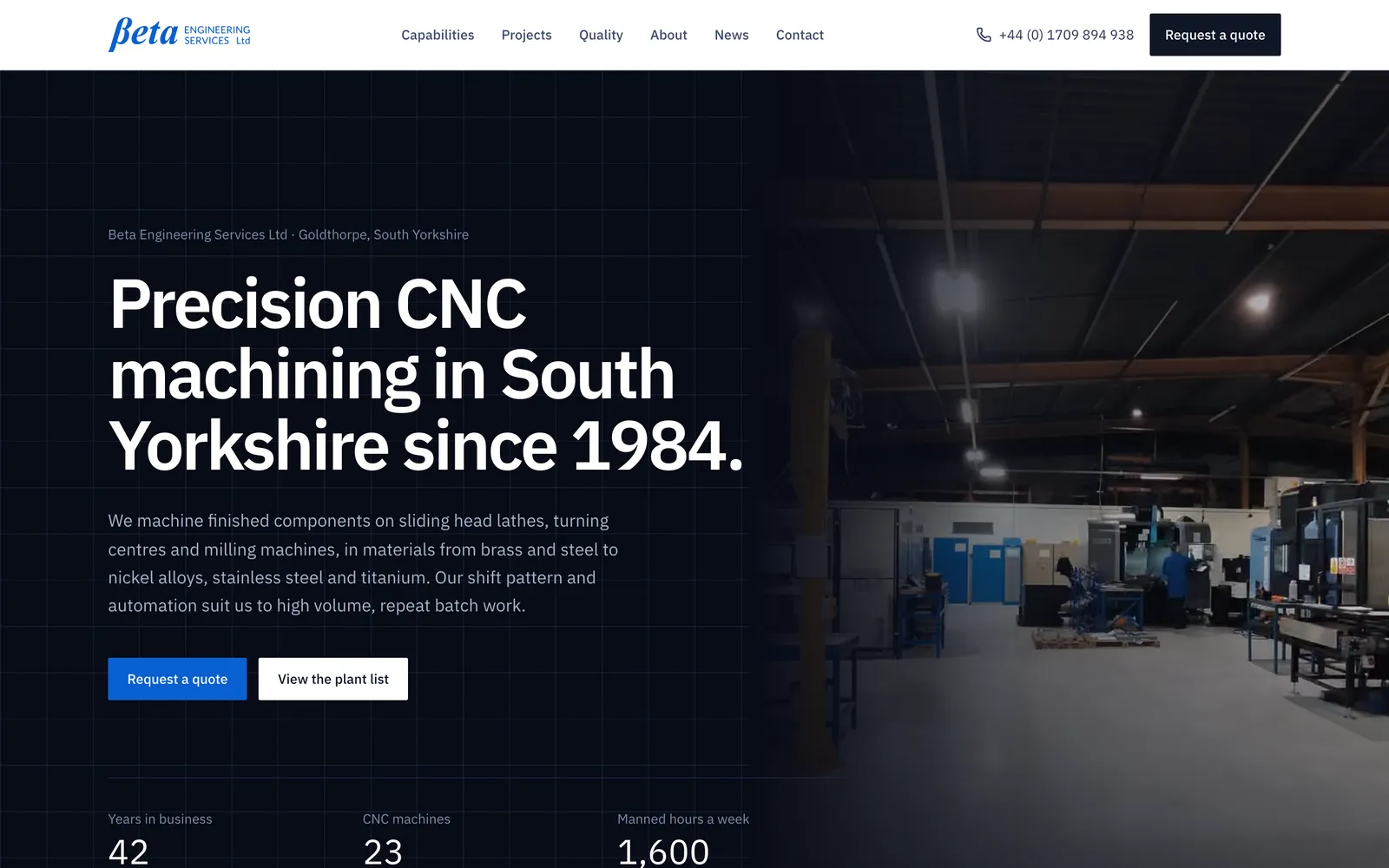 The Beta Engineering homepage: precision CNC machining in South Yorkshire since 1984