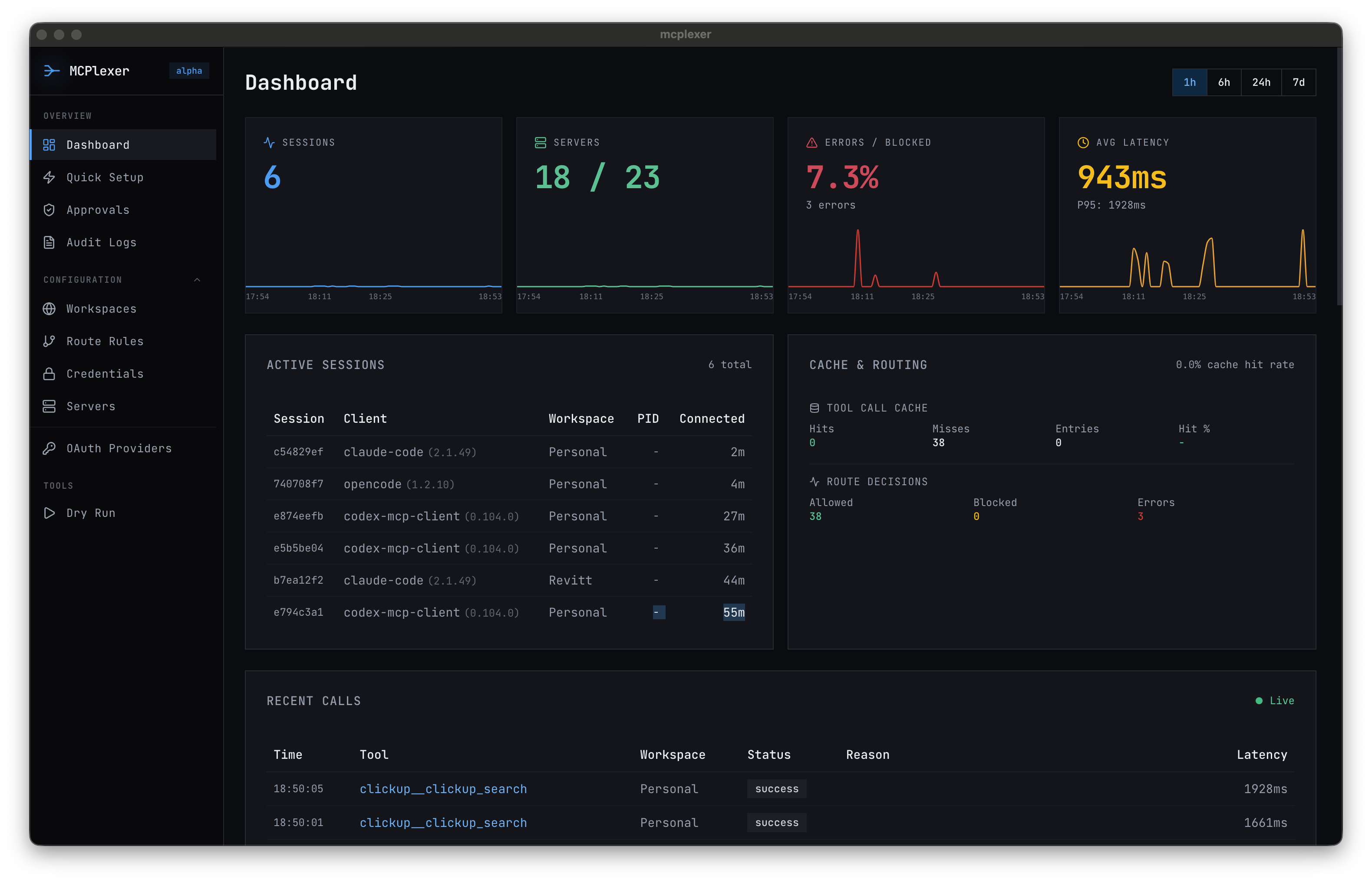 mcplexer dashboard showing workspace isolation and routing decisions